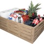 Klappbox Midi in Holzdekor (15,8 l) gefüllt mit Lebensmitteln und Haushaltswaren.