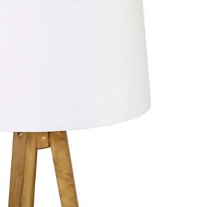QAZQA Stehlampe mit Holzstativ und weißem Leinenschirm (45 cm).