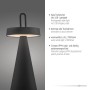 Schwarze LED-Akku-Tischleuchte Alwa, dimmbar, für Innen & Außen, 28,9 cm hoch.