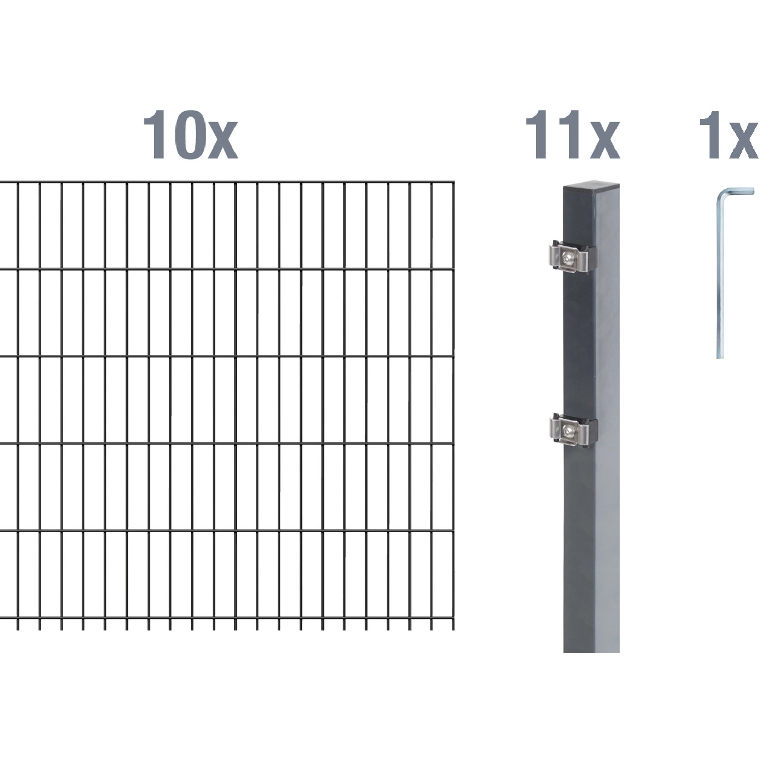 Metallzaun Grund-Set Doppelstabmatte verz. Anthrazit beschichtet 10 x 2 m x 1 m