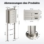 Wiltec 5Er Briefkastenanlage Edelstahl 556X270X1500Mm Standbriefkasten Post_3