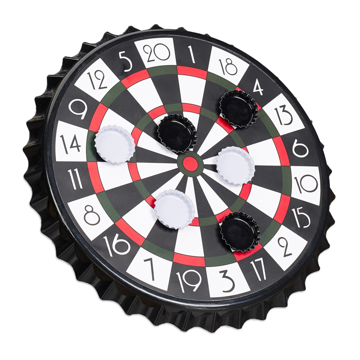 Relaxdays Kronkorken Dartscheibe Kunststoff Metall Schwarz Magnetisch Klappbar 25 cm x 2 cm 300 g