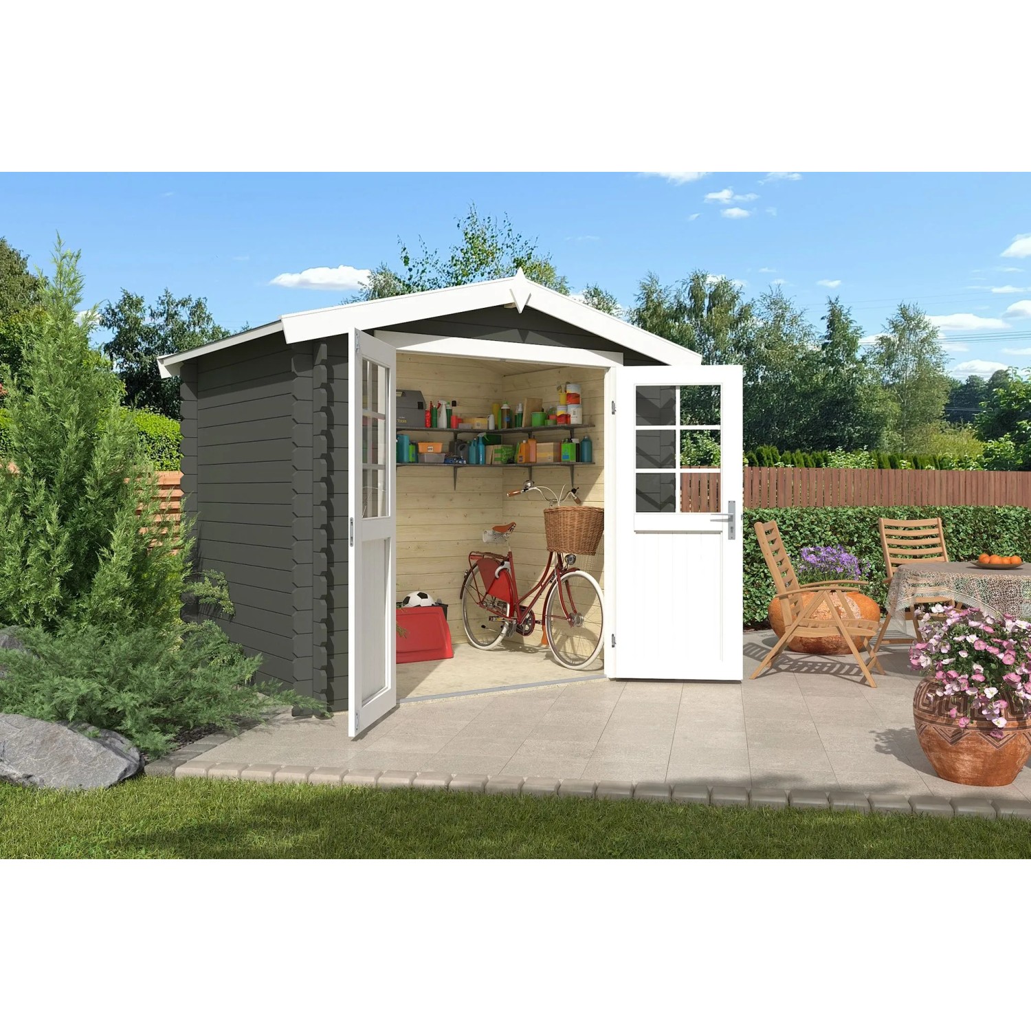 Lasita Gartenhaus Ingo 175 Grau-Grün 230 cm x 175 cm