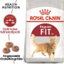 Royal Canin Fit Katzenfutter, 400g Packung mit Katze und Kroketten.