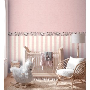 A.S. Creation Vlies-Bordüre mit Blümchen und Vögeln in Grün, Rosa und Lila für das Kinderzimmer.