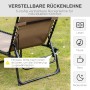 Detailansicht der braunen Outsunny Sonnenliege mit verstellbarer Rückenlehne und Stahlgestell.