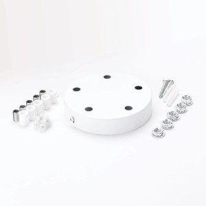 Weißer Orion Lightstyle Deckenbaldachin mit 5 Auslässen und Montagematerial.