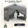 Grauer Faltpavillon 3x3m mit 4 Seitenteilen, höhenverstellbar. Pop Up Partyzelt für 6-8 Personen, Transporttasche.