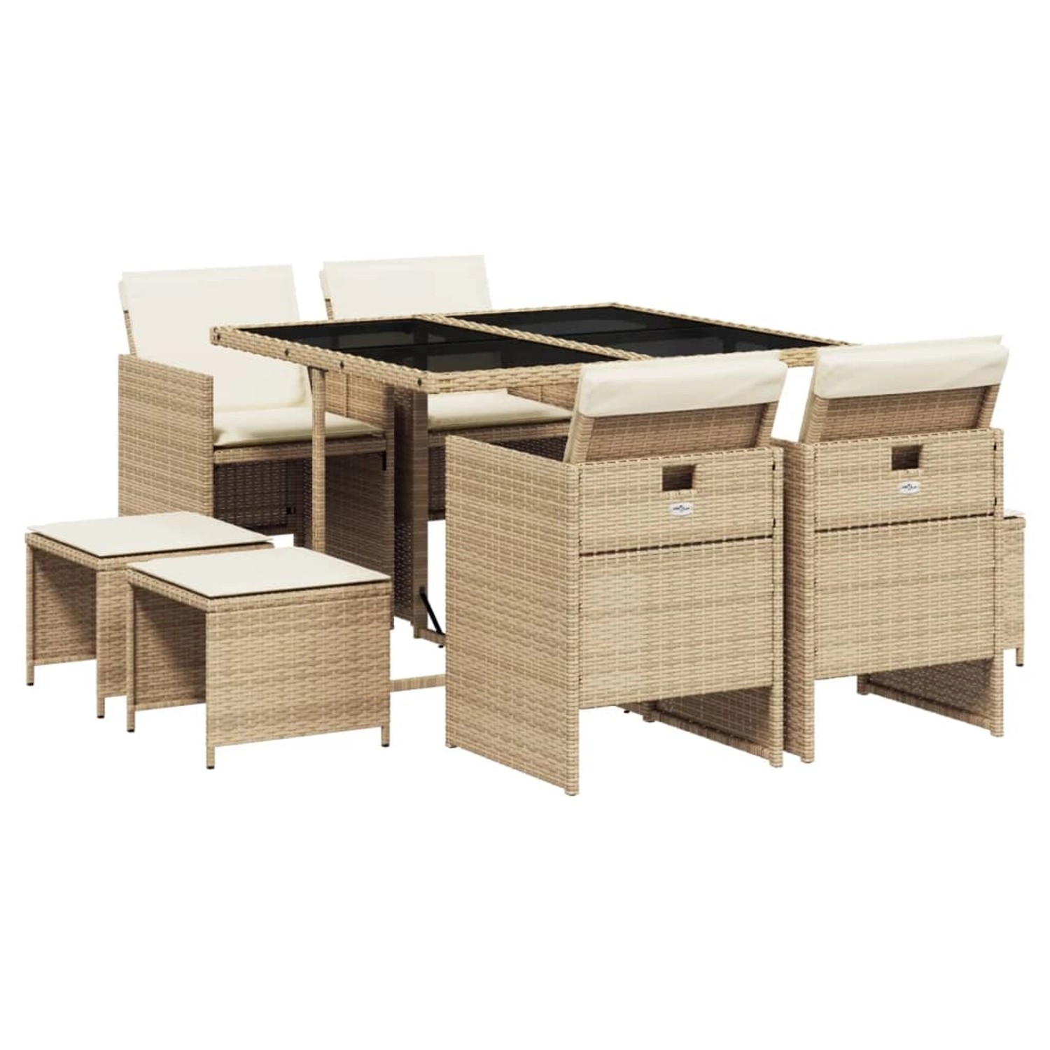 vidaXL 9-tlg Garten-Essgruppe mit Kissen Beige Poly Rattan Modell 46