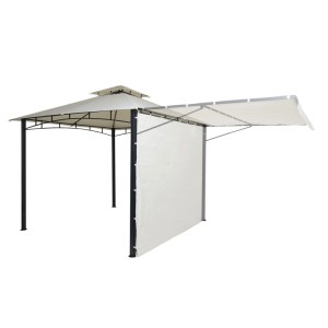 MCW Pergola F94 aus Stahl, creme-beige, mit ausziehbarer Seitenwand. Ideal als Sonnenschutz & Terrassenüberdachung.