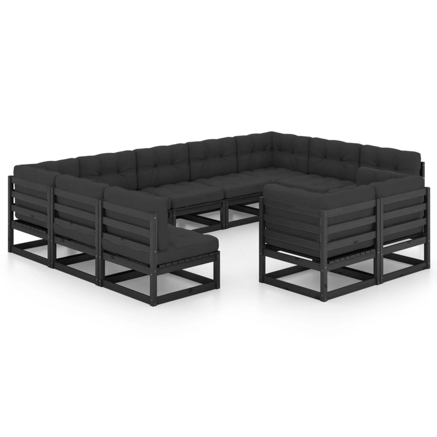 11-tlg. Garten-lounge-set Mit Kissen Schwarz Massivholz Kiefer günstig online kaufen