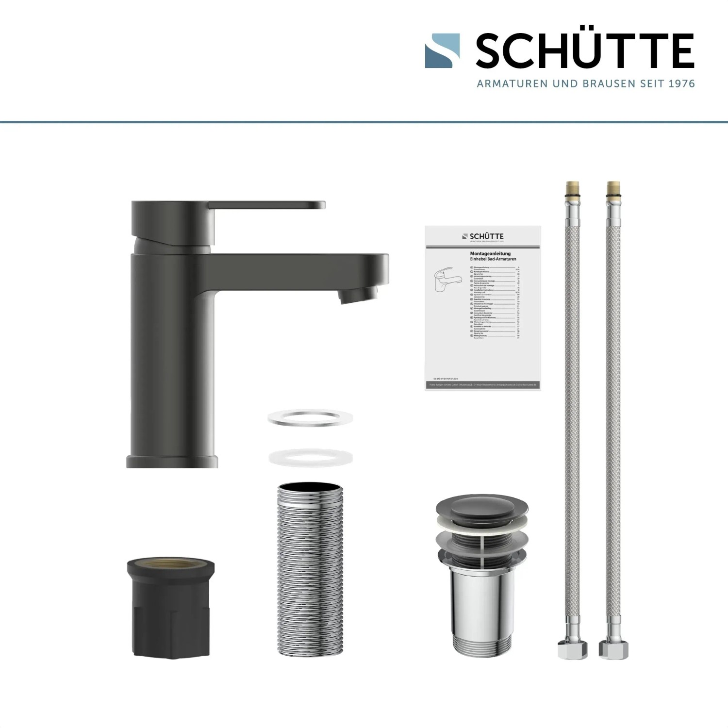 Schütte Waschtischarmatur Elephant, Graphit matt, mit Zubehör und Montageanleitung.