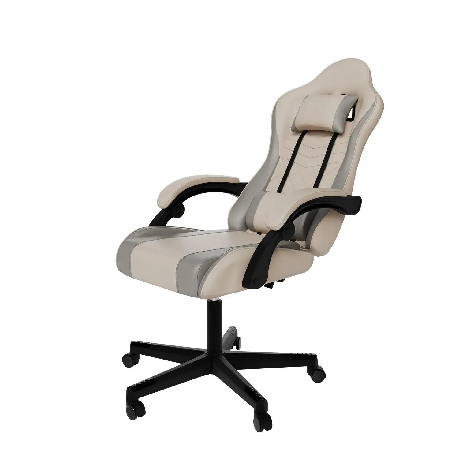 Juskys Gamingstuhl HyperSeat, beige/hellgrau, mit Nacken- und Rückenkissen.