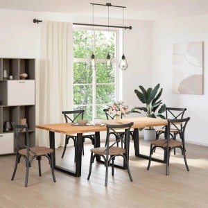 Schwarze vidaXL Esstischbeine in V-Form (3 Stk.) unter einem Esstisch im Esszimmer.