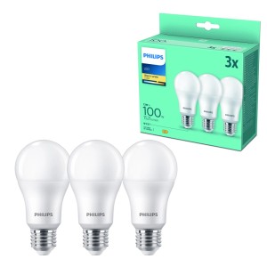 Philips LED E27 Glühbirnenform, 13W, 3er-Set. Warmweißes Licht für Wohnräume.