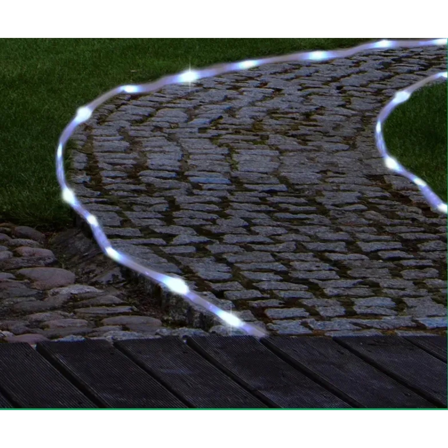 Jardinion Solar Lichterkette LED, 7m, transparent, kaltweiß, für Gartenweg oder Balkon.