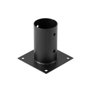 Schwarze HOLLMAX Aufschraubhülse 80 mm für Rundholzpfosten. Pulverbeschichteter Stahl Pfostenträger für feste Untergründe.