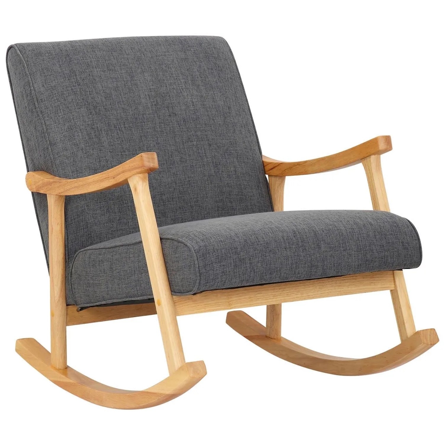 DELUKE Schaukelstuhl JONAS Indoor 67x92x82cm Stoff Hellgrau Hellbraun Liegestuhl Relaxstuhl Sofastuhl