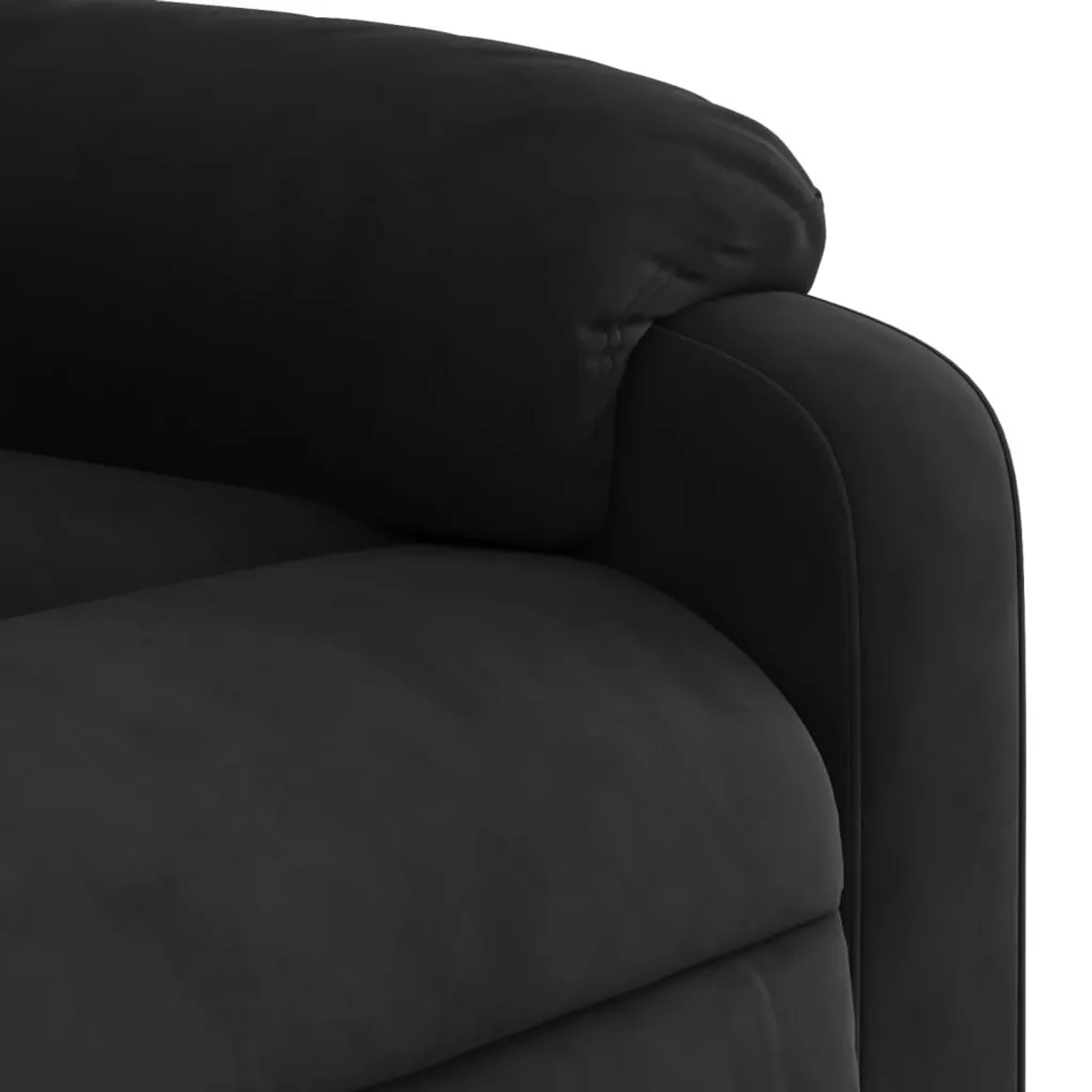 Detailansicht: Schwarzer Massagesessel mit Aufstehhilfe, Bezug aus Mikrofasergewebe.