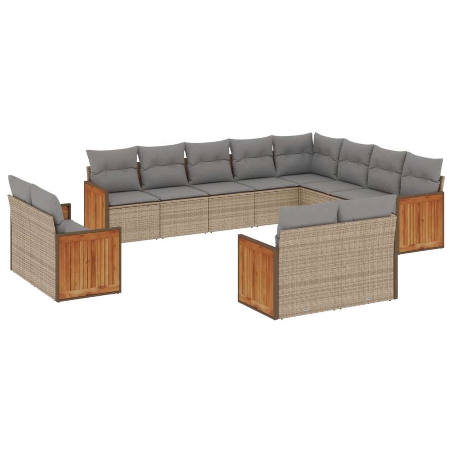 vidaXL 12-Tlg Garten-Sofagarnitur mit Kissen Beige Poly Rattan 3228194