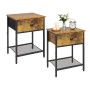 Relaxdays Nachttisch 2er Set Schublade Ablage MDF Stahl Industrial-Schwarz Höhenverstellbar Rutschfest 55 cm x 40 cm x 30 cm