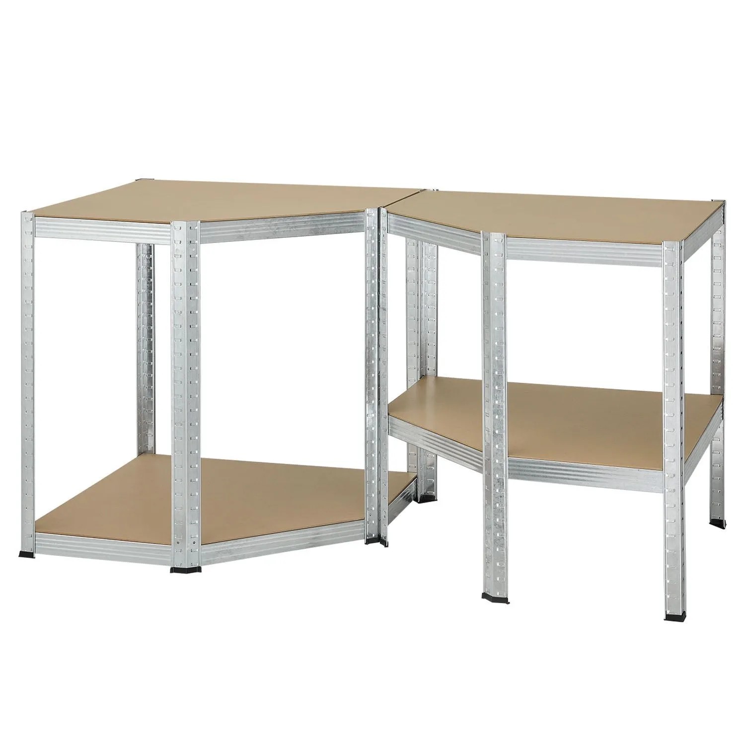 Juskys Eckregal Corner Easy, verzinkt mit MDF-Böden, als Lagerregal oder Werkbank montierbar.