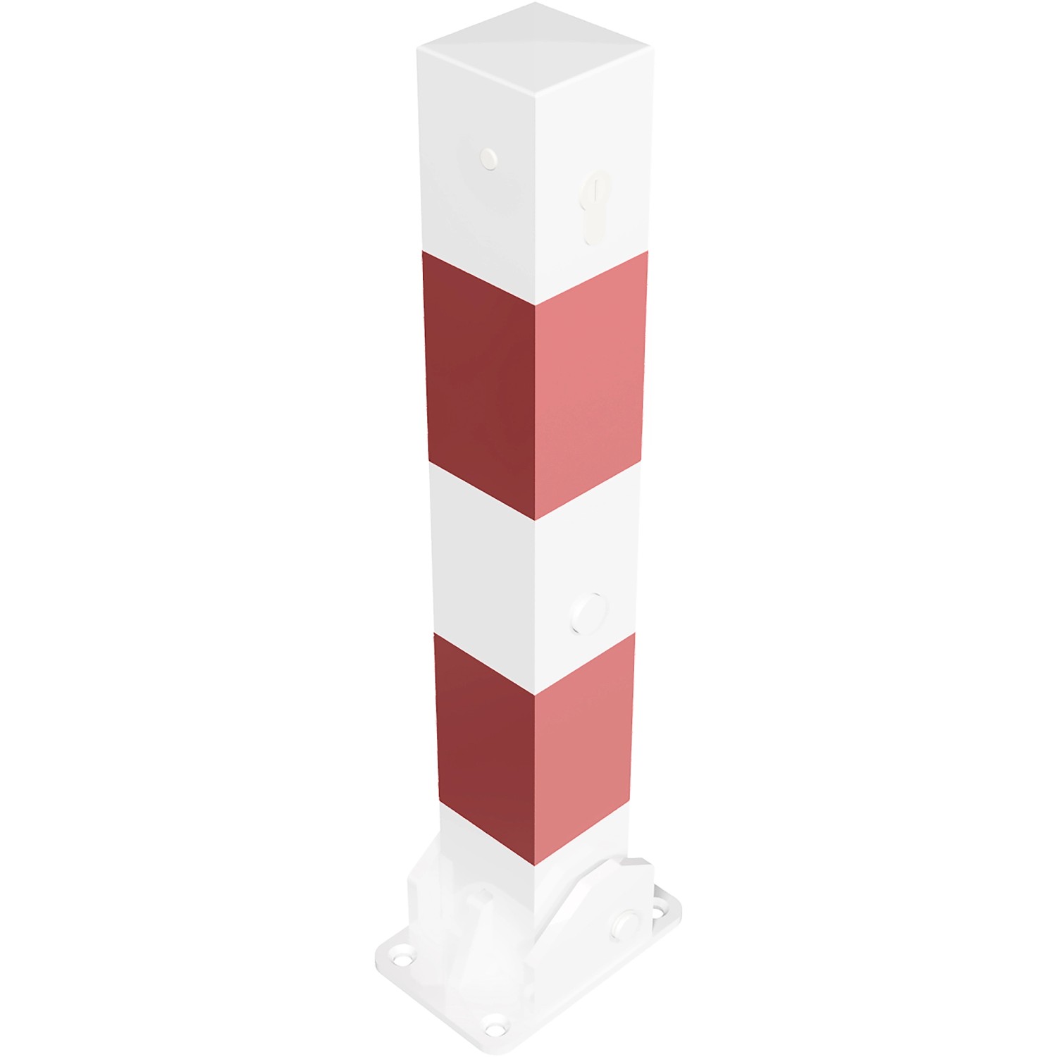 Schake Absperrpfosten Umlegbar Profilzylinder Ohne Öse 70 mm x 70 mm Weiß Rot