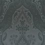 Dunkelgraue Vliestapete mit glänzendem Barock Ornament Muster.