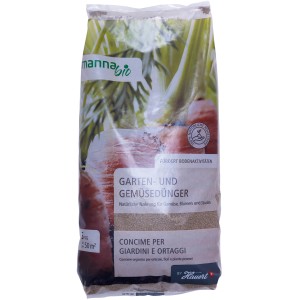 Manna Bio Garten- und Gemüsedünger, 5 kg Sack für natürliche Pflanzenernährung.
