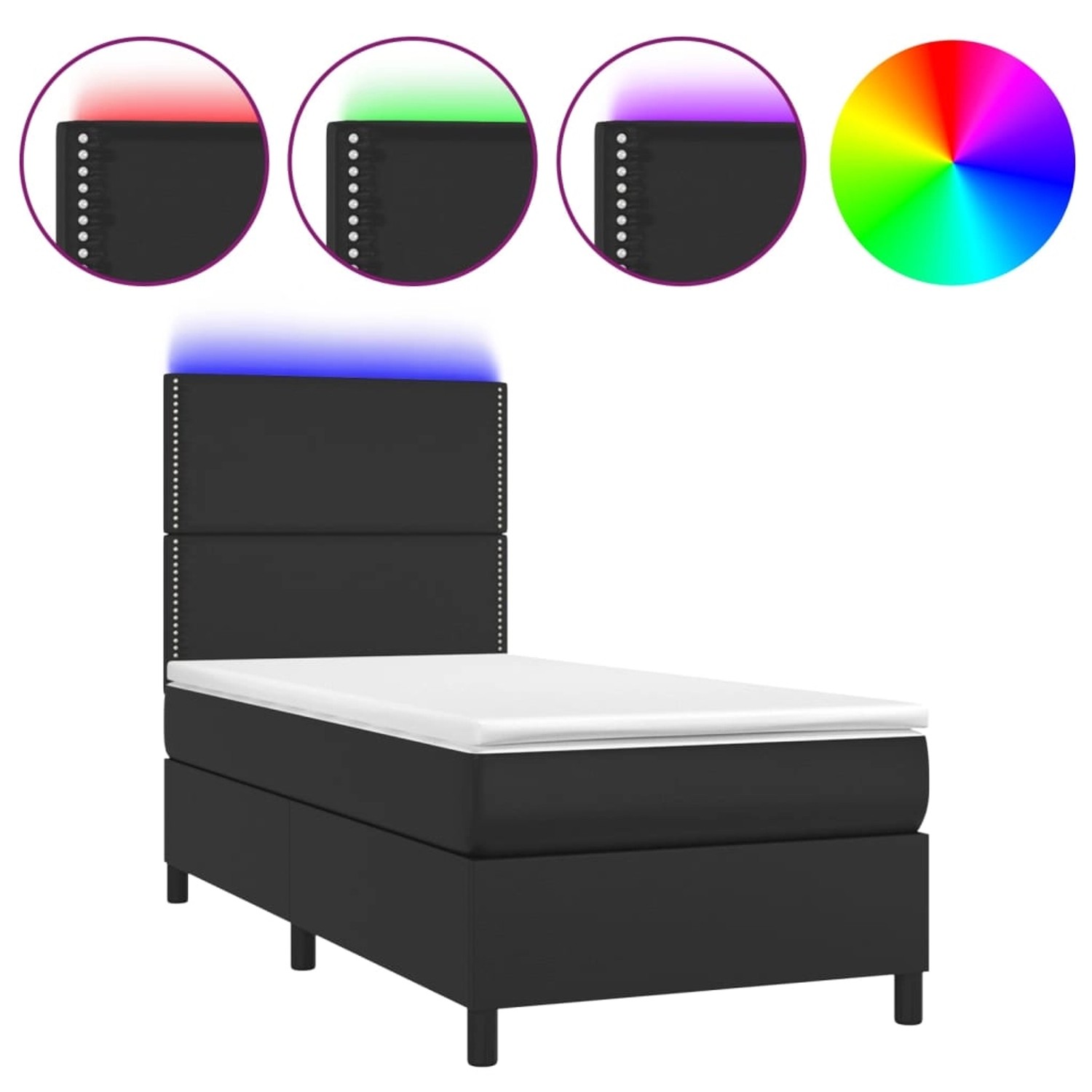 Vidaxl Boxspringbett Mit Matratze & Led Schwarz 90x200 Cm Kunstleder günstig online kaufen