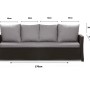 Setgarden Gartenkissen Set: graues Sitzkissen (170x60x7 cm) & 4 Rückenkissen (50x56 cm) auf braunem Polyrattan Sofa.
