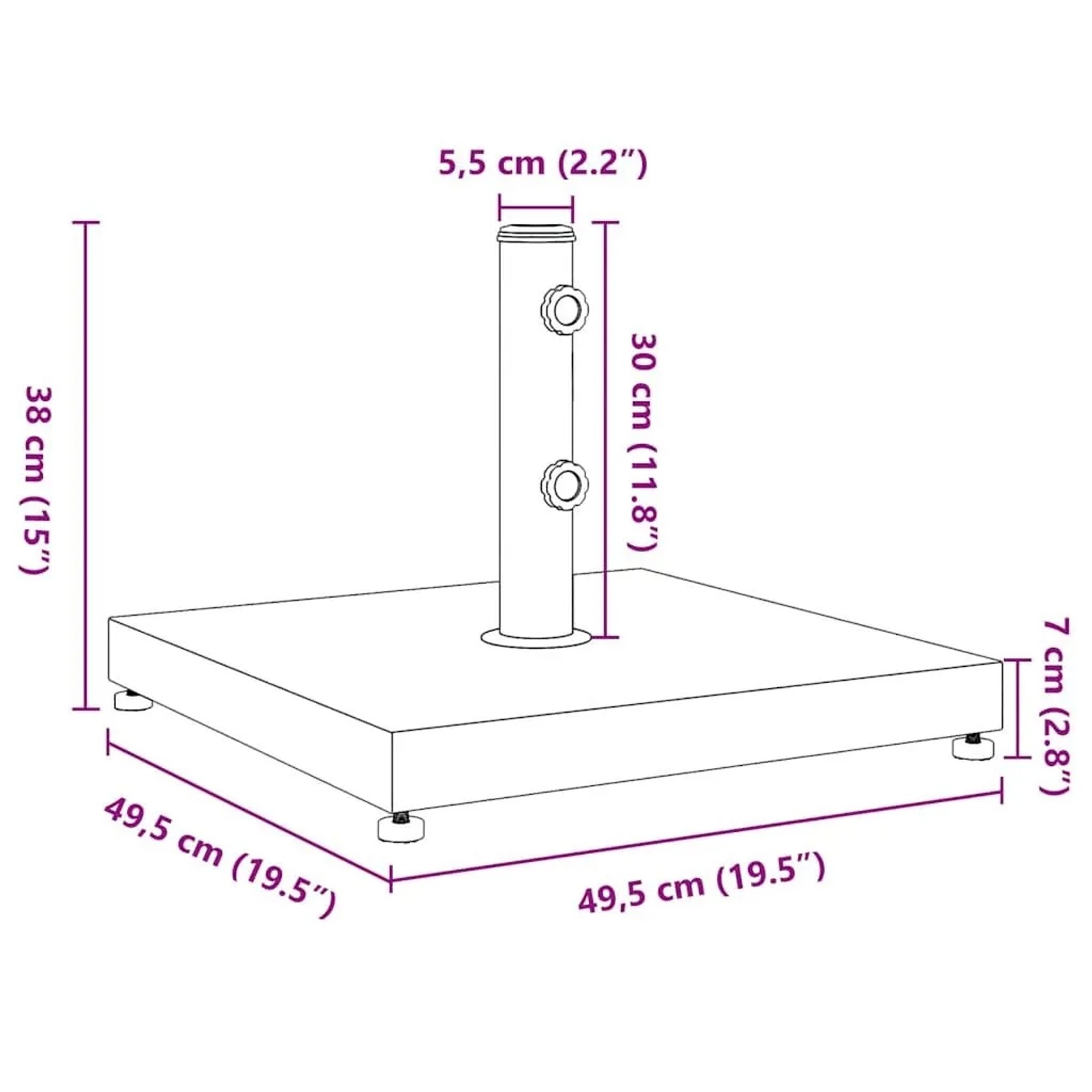 vidaXL Sonnenschirmständer Ø32/38/48 mm Mast 28 kg Quadratisch 368675_9