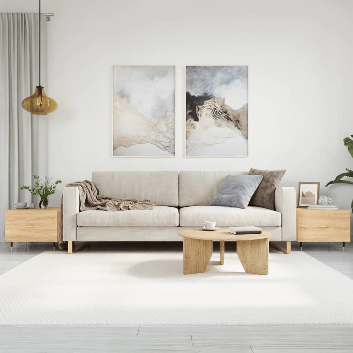 Set aus zwei Couchtischen in Sonoma-Eiche, 50x50x40 cm, aus Holzwerkstoff mit Schubladen.