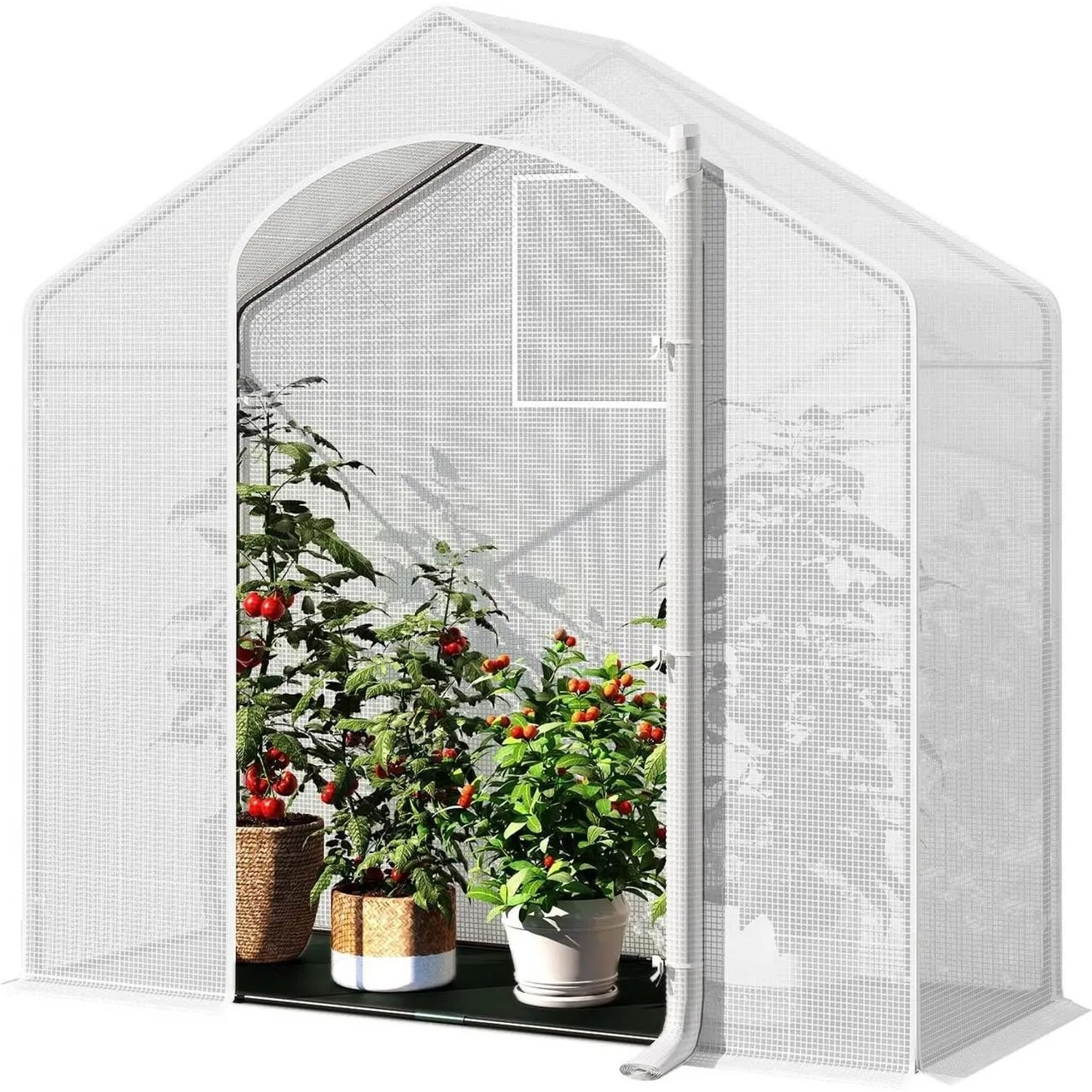 WOLTU Gewächshaus Winterfest Tür Fenster 200x80x200cm Aus Stahlrohr PE Weiß