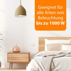 Smartwares Einbauschalter (1.000 W) in Wohnraum-Szene mit Lampe und Bett.