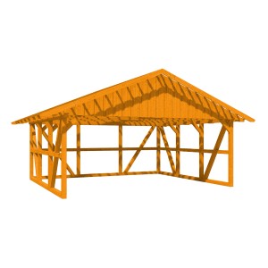 Skan Holz Carport Schwarzwald Eiche mit Dachlattung und Rückwand, Fachwerk Satteldach.