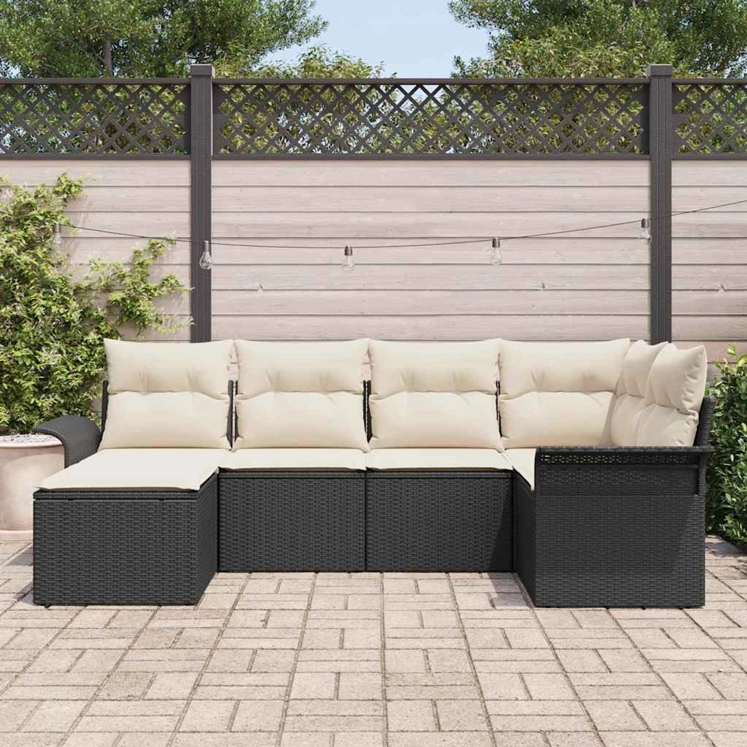 vidaXL Gartenmöbel-Set, 6-teilig, schwarz, Poly Rattan, mit Kissen. Modulares Sofa für Garten, Terrasse oder Balkon.