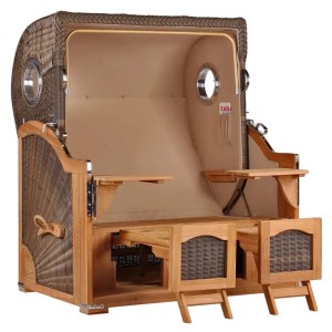 GarWoh Strandkorb Rantum Grande aus Teakholz mit PE-Geflecht in Grau, Dessin 510.