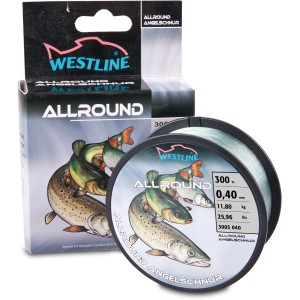 Westline Allround Angelschnur, 0,40 mm, olivgrün, auf Spule und in Verpackung.