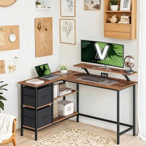 Songmics Schreibtisch Brandon mit Monitorständer 135 x 105 cm Braun-Schwarz