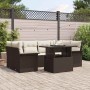 Braunes 7-teiliges vidaXL Garten-Sofa-Set aus Poly Rattan mit Kissen.
