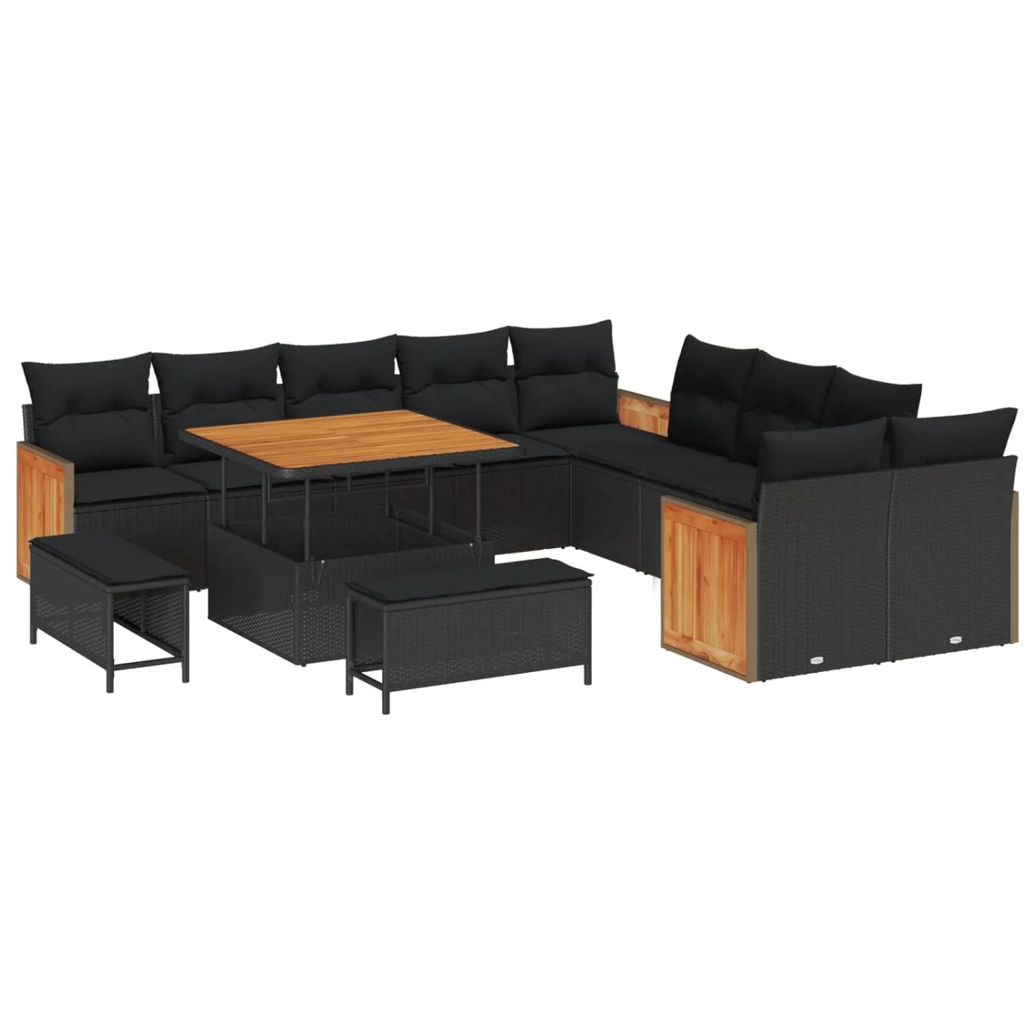 vidaXL Gartensofa-Set mit Kissen 13 Stk Schwarz 3363354