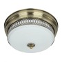 Deckenlampe im Antik-Look: Badezimmerleuchte mit Messing-Finish und weißem Glasschirm, Ø 35 cm.