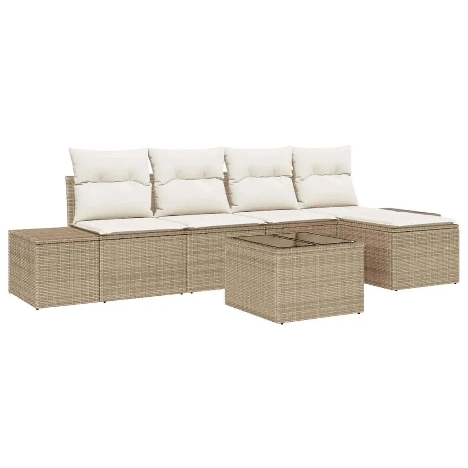 vidaXL Garten-Sofa-Set mit Kissen 5 Tlg Beige und Creme Poly-Rattan 3355700