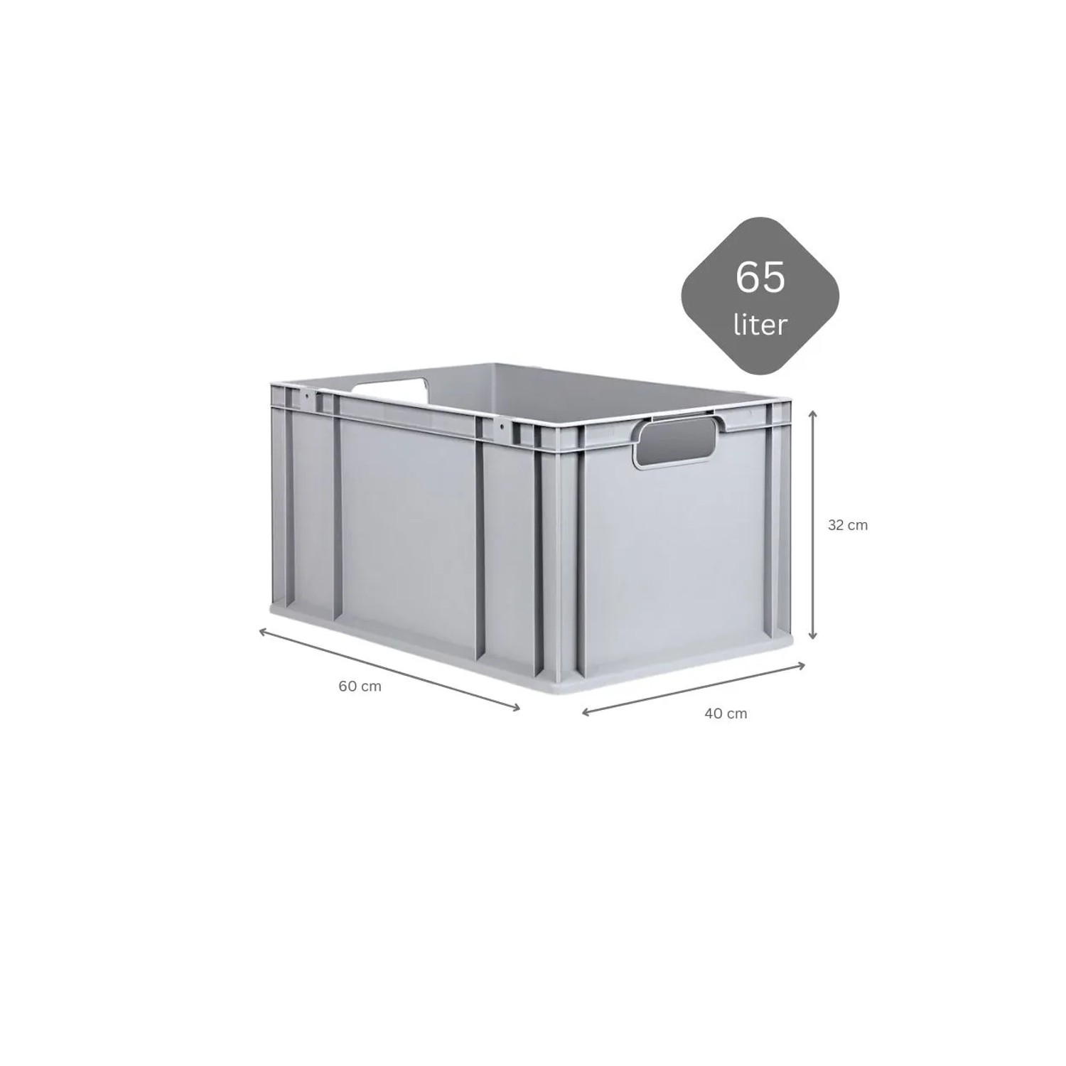 Graue PROREGAL Eurobox 65L mit Griffen, 40x60x32cm, ideal zur Aufbewahrung und Lagerung.
