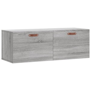 Grauer Büroschrank Sonoma, 100x36,5x35 cm, mit zwei Türen und braunen Griffen.
