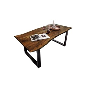 SAM Esstisch Baumkante Akazie Nussbaum 200x100 mit schwarzem U-Gestell.