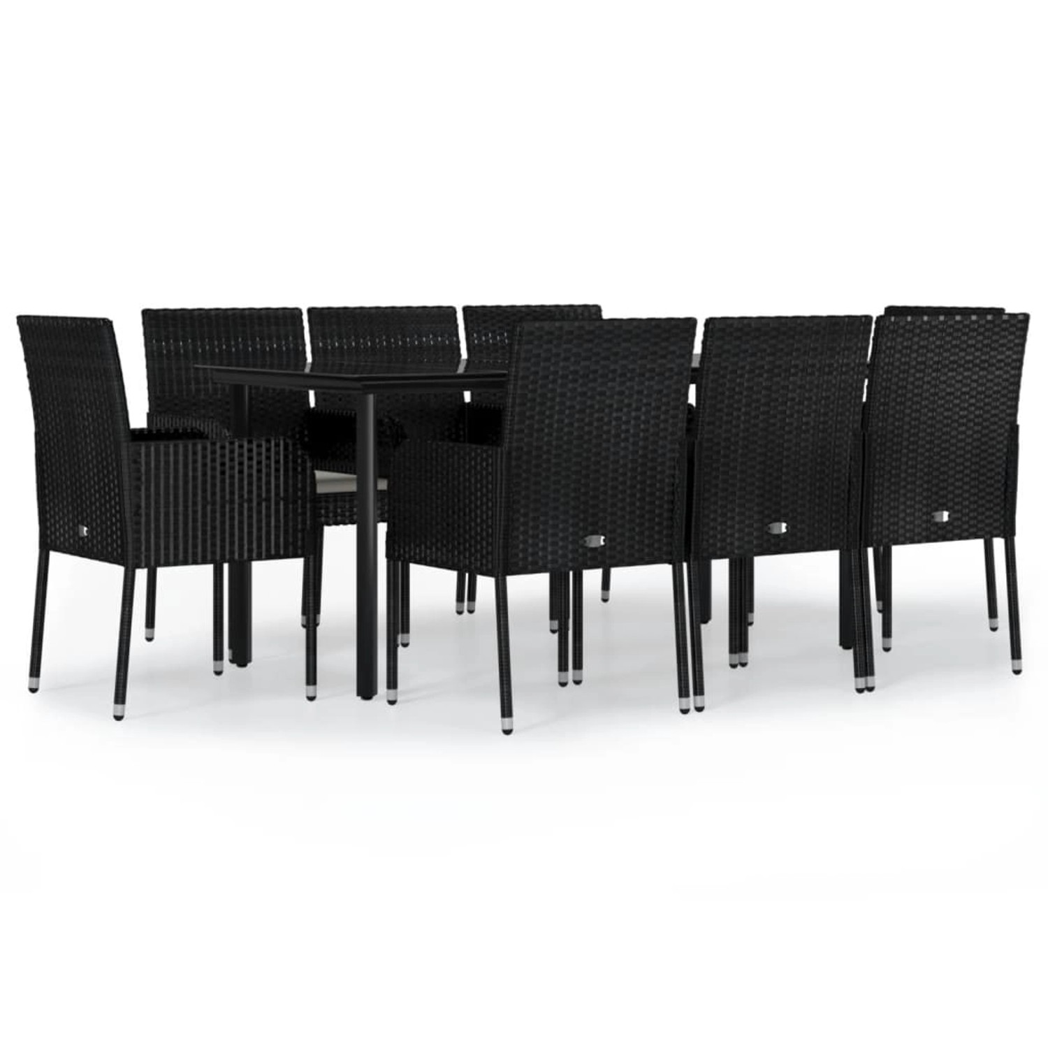 vidaXL 9-Tlg Garten-Essgruppe mit Kissen Schwarz Poly Rattan 3185158