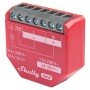 Rotes Shelly Smart-Relais 1PM Gen4 im 4er-Pack für die Hausautomation, Detailansicht.