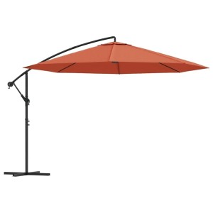Ampelschirm, 350 cm, Terrakotta, mit Kurbelmechanismus und Aluminium-Mast für den Garten.